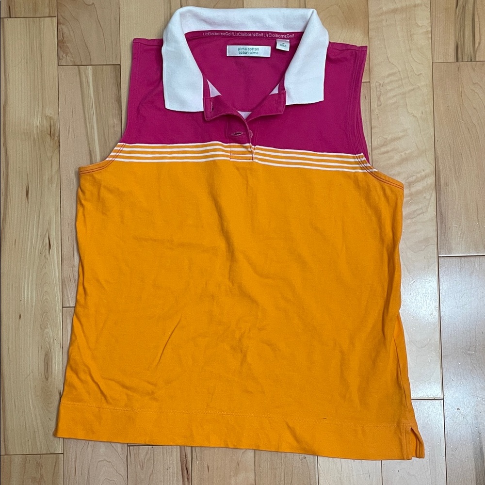 Liz Claiborne Pink and Orange Sleeveless Polo Top